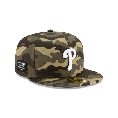 Green Philadelphia Phillies Hat - New Era MLB Armed Forces Weekend 59FIFTY Fitted Caps USA3458170